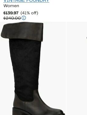 Vitage Foundry Black Fold-Over Knee Boots New 10